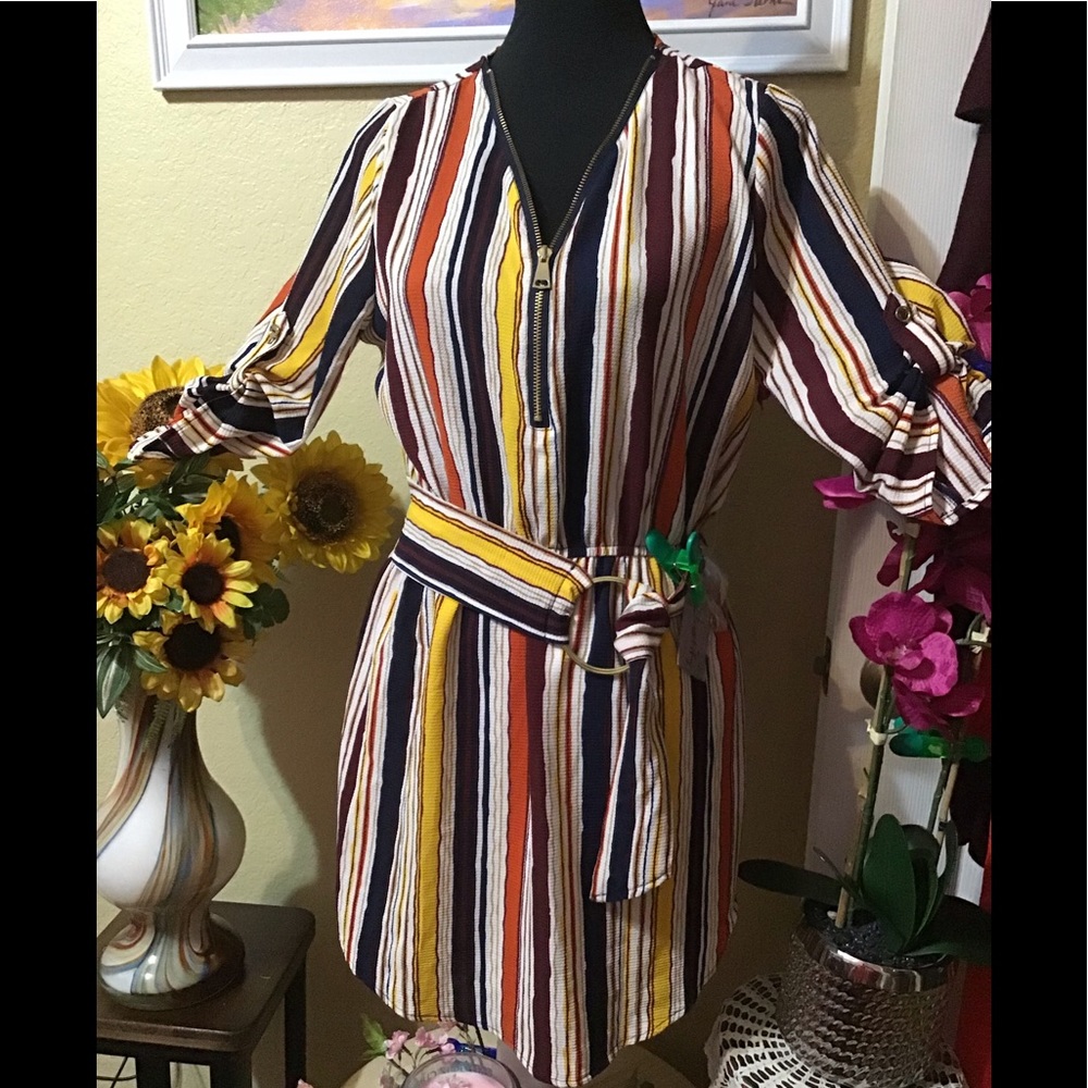 LOWEST🌺 NWT J FOR JUSTIFY JUNIORS MED BELTED STRIPE DRESS